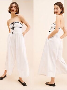 Anthropologie Maeve White Bustier Flare Leg Strapless Jumpsuit 2